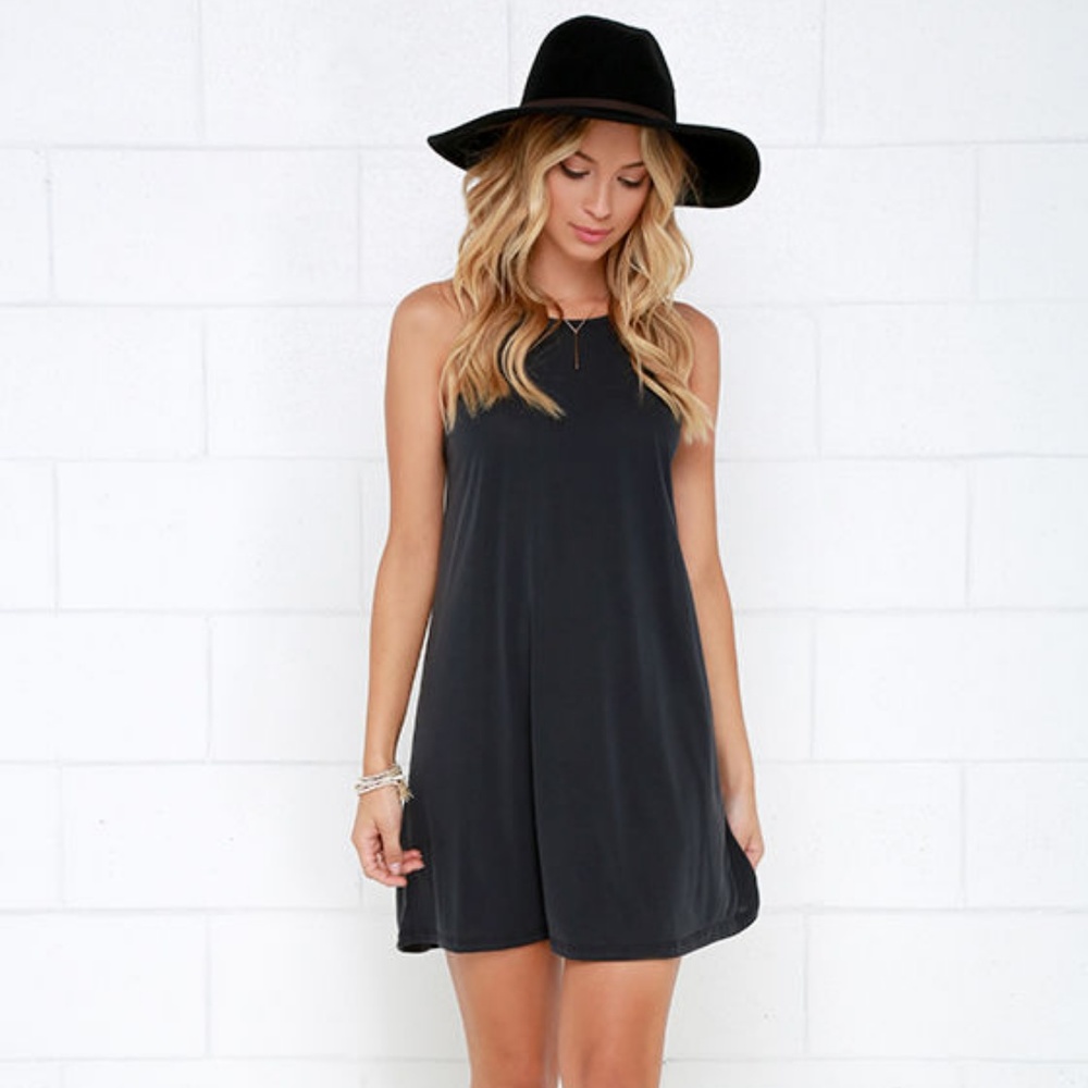 LULU'S LOYAL ALLY WASHED BLACK BACKLESS DRESS